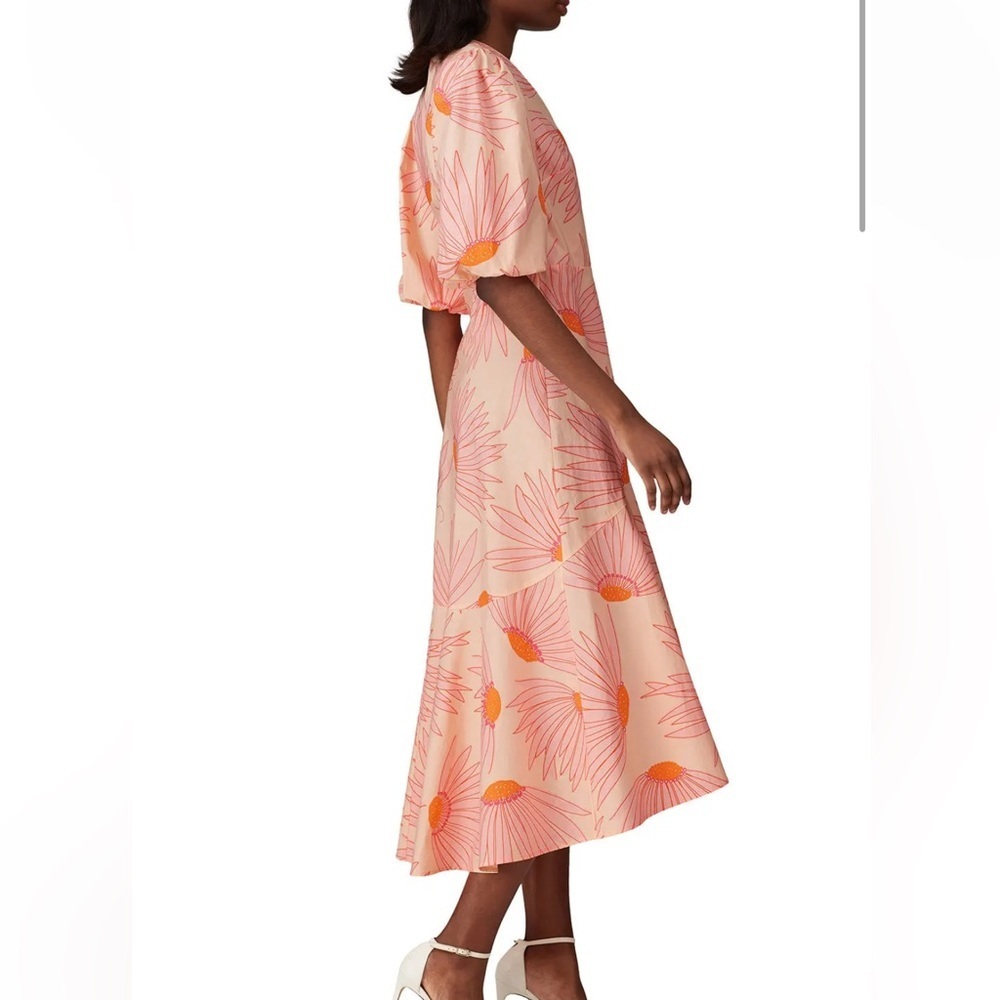 Kate Spade New York Grand Daisy Wrap Dress Pink/Orange Floral Print - Picture 3 of 8